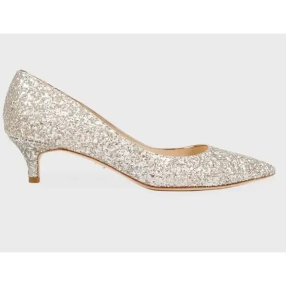 Badgley Mischka Madison II Champagne Glitter Kitten Heels Pointed Toe Size 7 - Picture 2 of 11